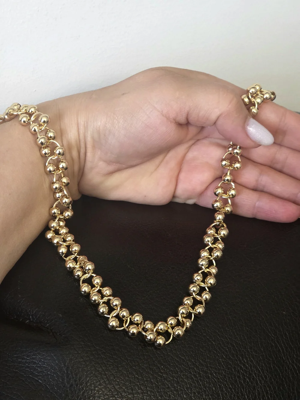 Fashion Designer Boutique Jewelry Gold Beaded Statement Necklace Stainless Steel